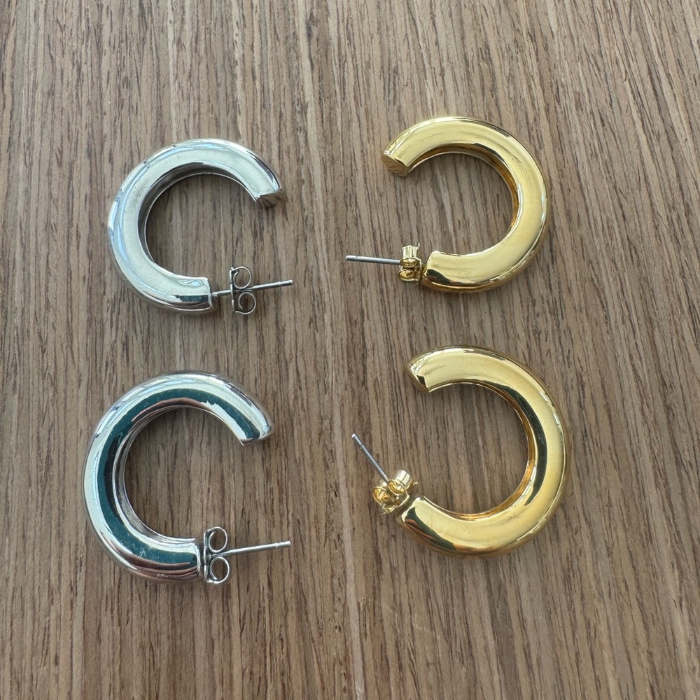 Classic Chunky Hoop Earrings - Silver & Gold